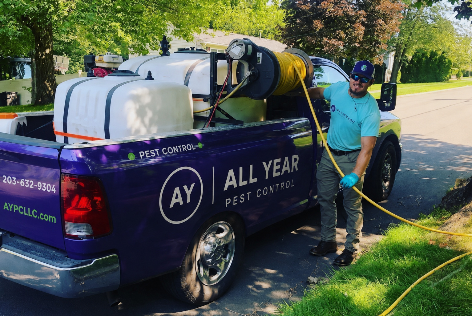 AllYearPest technician treating a Connecticut home